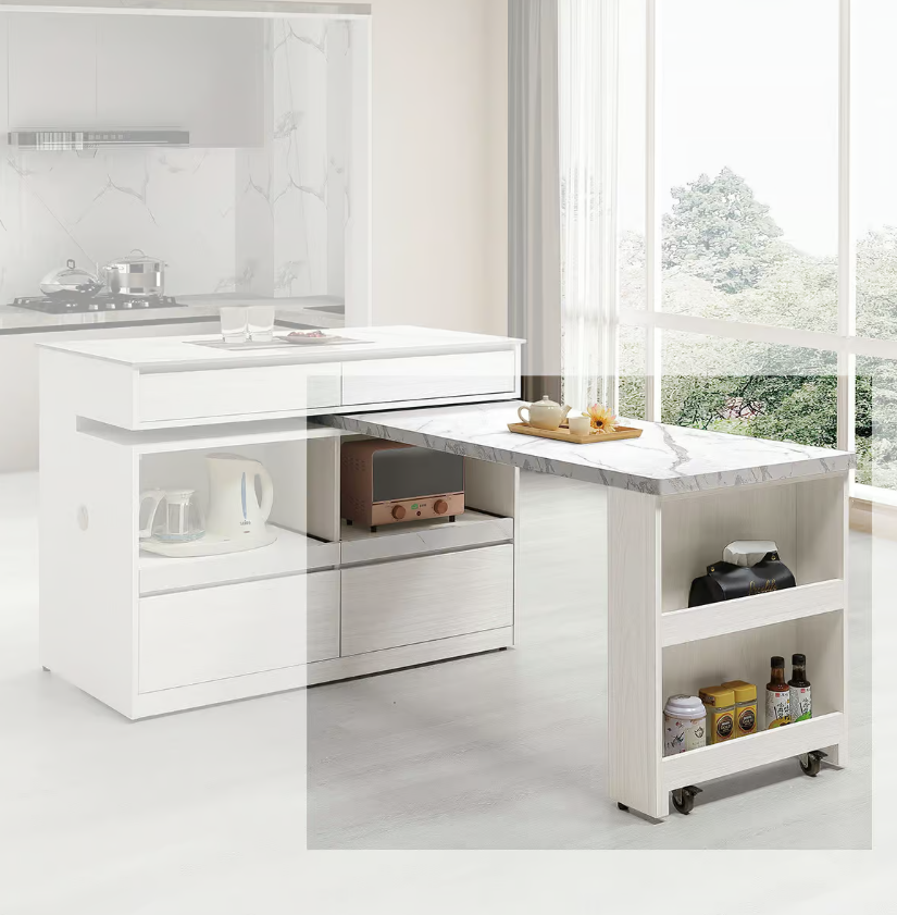 814-4 蘿拉5尺l型桌面架 (附2顆煞車輪)(桌面仿大理石紋美耐皿)