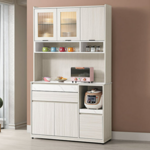 816-2 蘿拉4尺岩板餐櫃 上+下⊙附1片玻璃活動隔板、 ⊙附1大1小木心板活動隔板、 ⊙附USB充電式LED感應燈、 ⊙上座左門片採用5mm長虹強化玻璃、