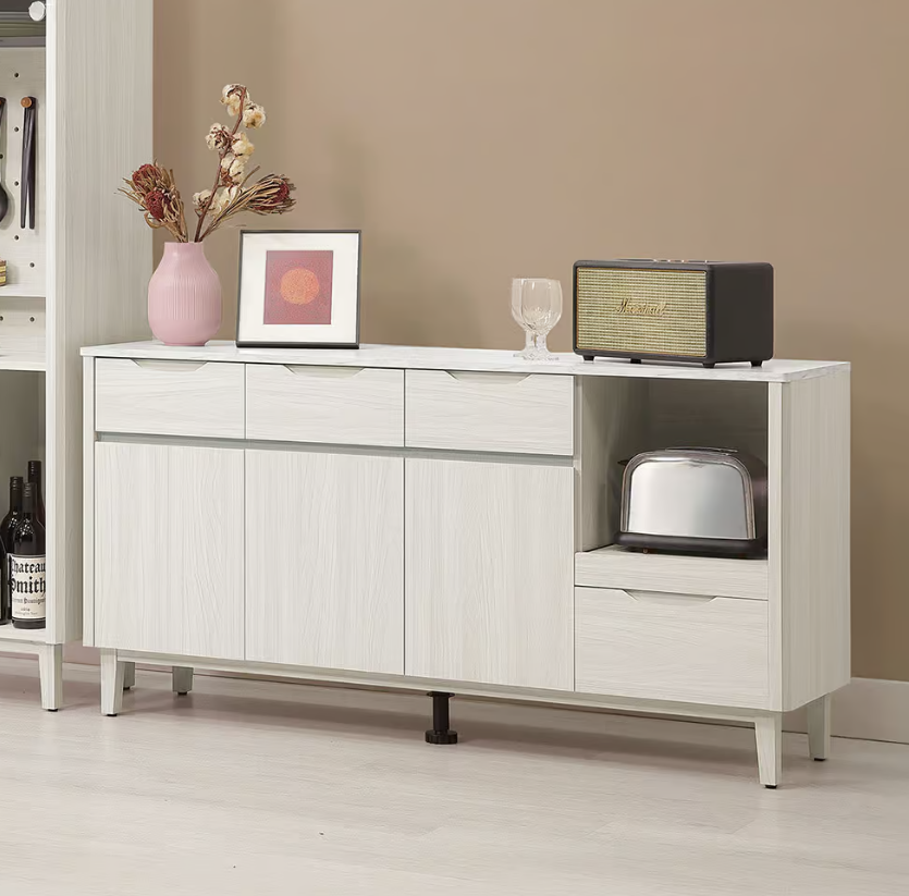 824-3 蓁妮5尺餐櫃下座 (附1個電線孔.1大1小活動隔板) (仿大理石紋美耐皿桌面)