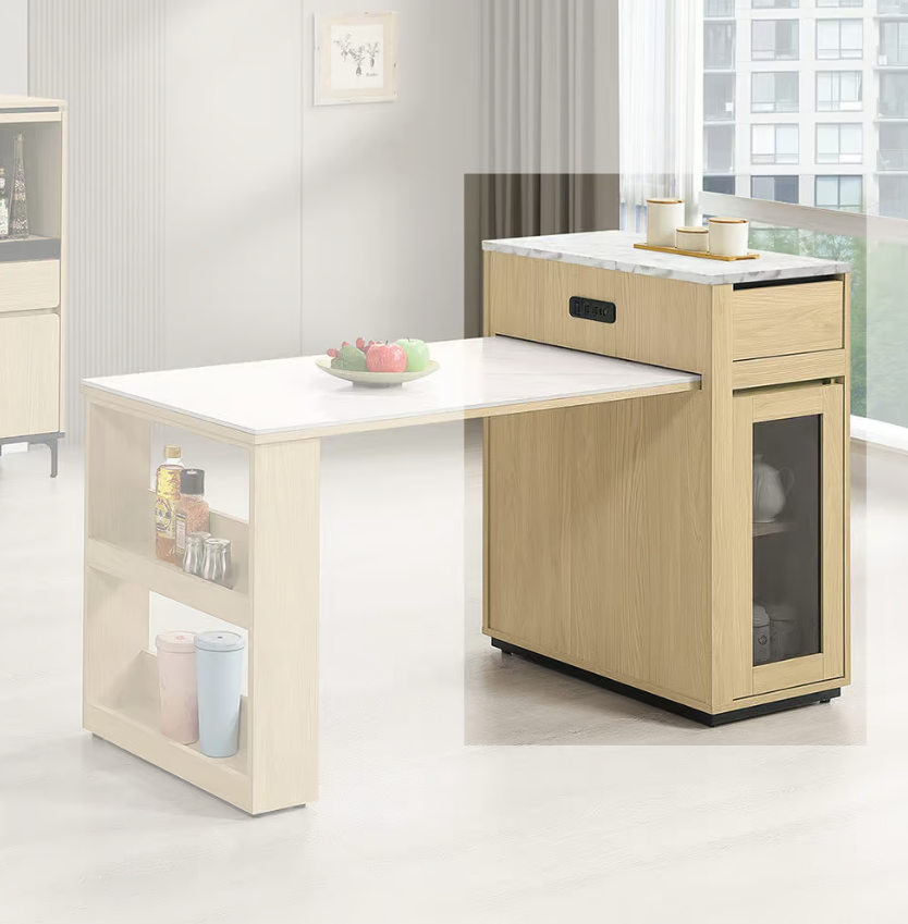 839-5 優悅1.3尺中島櫃 (附1片活動隔板.附USB-TYPE-C插座) (兩面單抽.單門皆可開) (仿大理石紋美耐皿桌面)