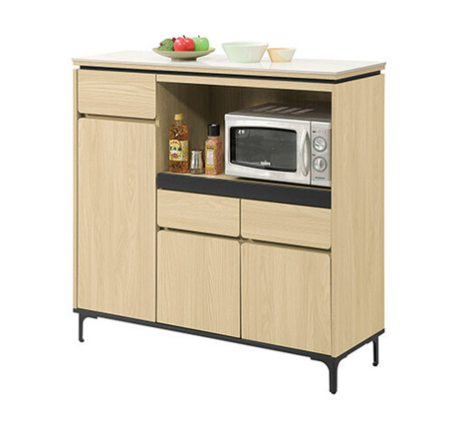 839-4 優悅4尺岩板餐櫃  ⊙附1大2小活動隔板.附1個出線孔、 烤漆黑鐵腳、腳高12.5公分