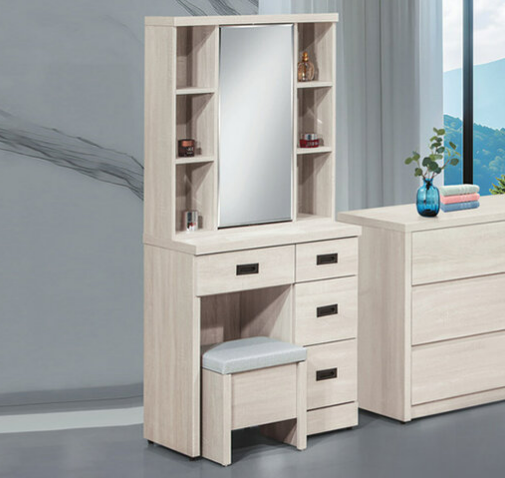 E80-9 白梧桐耐磨2.7尺鏡台 含椅