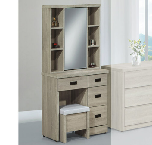 E82-9 灰梧桐耐磨2.7尺鏡台 含椅