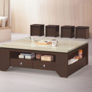 E244-1 胡桃5尺大茶几 ⊙含腳椅4只、