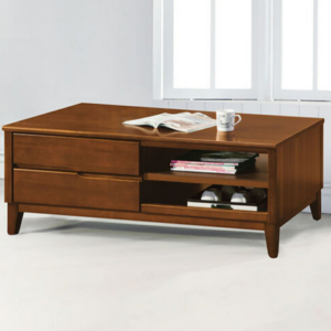 E244-3 米亞淺胡桃4尺茶几 ⊙單面抽屜共2抽、