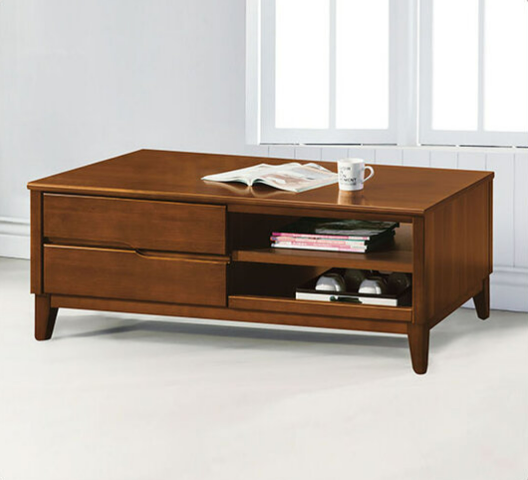 E244-3 米亞淺胡桃4尺茶几 ⊙單面抽屜共2抽、