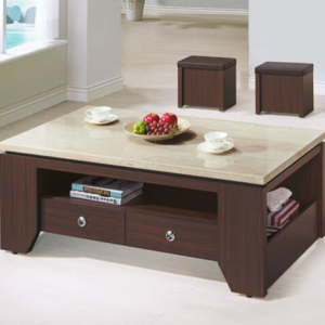 E247-2 胡桃耐磨仿石紋面4.3尺大茶几 ⊙含椅*2