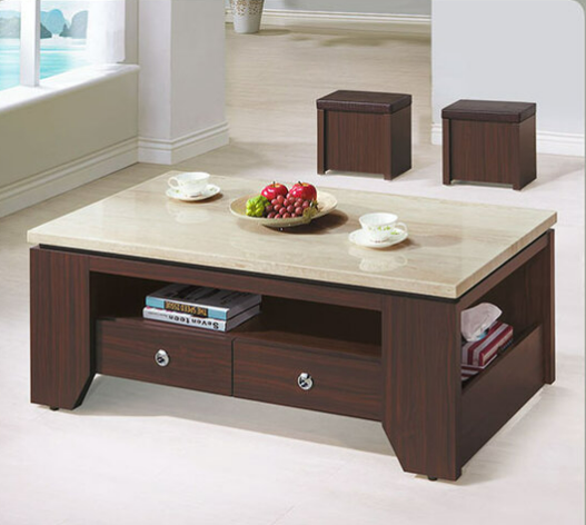 E247-2 胡桃耐磨仿石紋面4.3尺大茶几 ⊙含椅*2