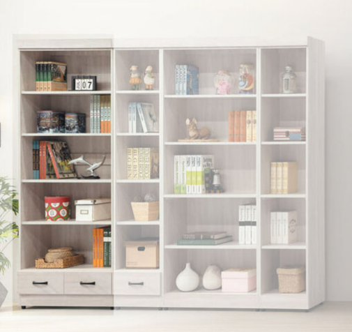 E322-5 鋼刷白有抽開放式2.6尺書櫥