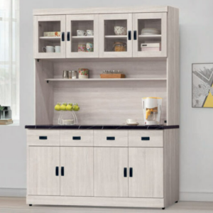 E375-1 歐肯鋼刷白5.3尺碗碟櫃 全組/含石面