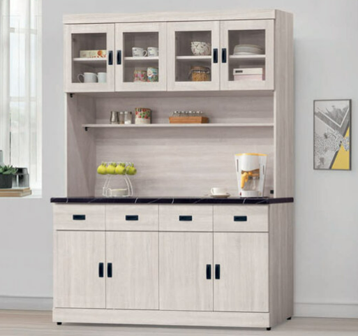 E375-1 歐肯鋼刷白5.3尺碗碟櫃 全組/含石面