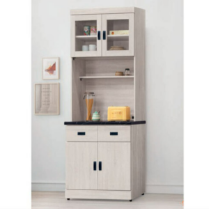 E375-2 歐肯鋼刷白2.7尺碗碟櫃 全組/含石面