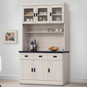 E375-3 歐肯鋼刷白4尺碗碟櫃 全組/含石面