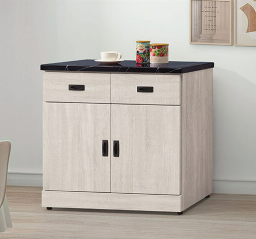 E375-6 歐肯鋼刷白2.7尺碗碟櫃下座桶身 含石面