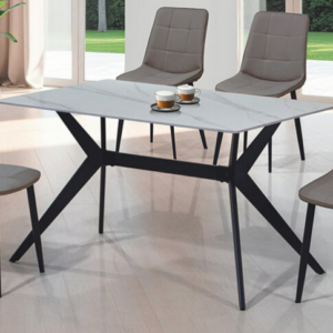 E382-1 班尼岩板餐桌 雪山白岩板、 碳素鋼鐵腳、桌腳DIY