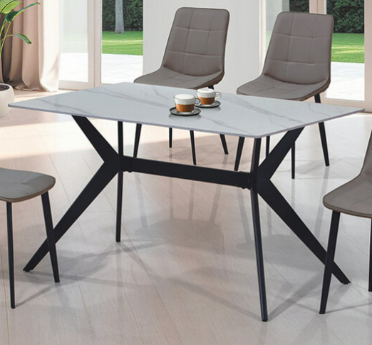 E382-1 班尼岩板餐桌 雪山白岩板、 碳素鋼鐵腳、桌腳DIY