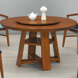 E384-1 柚木色巴黎鐵塔4.38尺圓桌 含轉皿