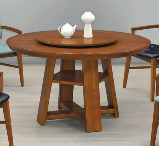 E384-1 柚木色巴黎鐵塔4.38尺圓桌 含轉皿