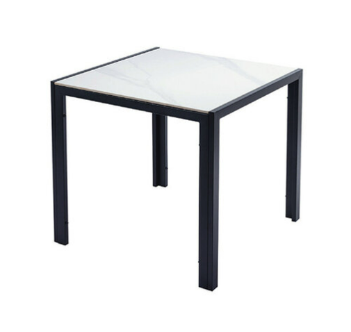 E397-2 TD110岩板餐桌 烤黑砂、 桌面:雪山石岩板