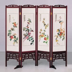 E458-3 彩色花鳥屏風 612紅木 雙面精密印刷