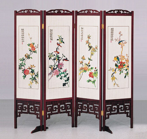 E458-3 彩色花鳥屏風 612紅木 雙面精密印刷