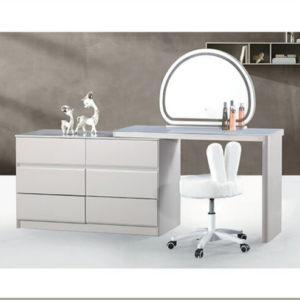 C629-5 S92 L型奶茶色化粧台+六抽櫃 ⊙全組、含鏡、含椅子