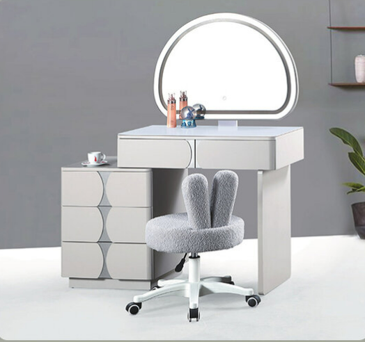 C630-7 8113淺灰化粧台+側櫃 ⊙全組、含鏡、含椅子